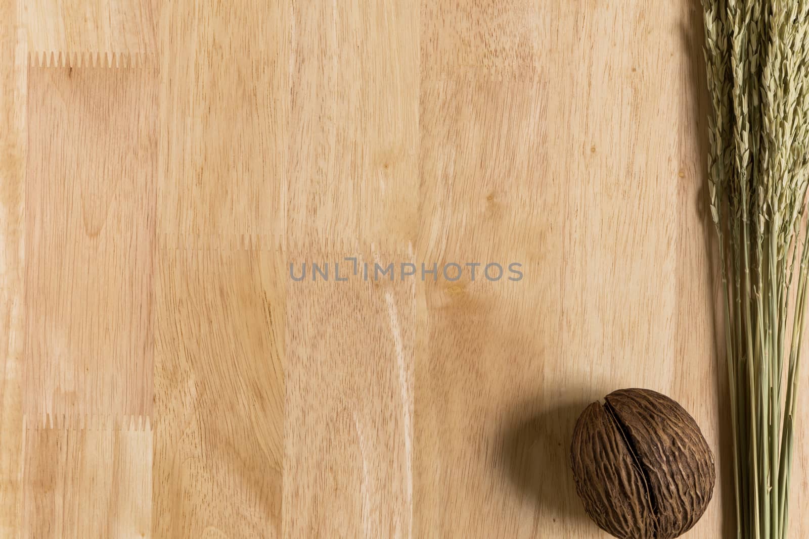 Wood Texture  Frame Background Decorated by Jasmine Rice Spike