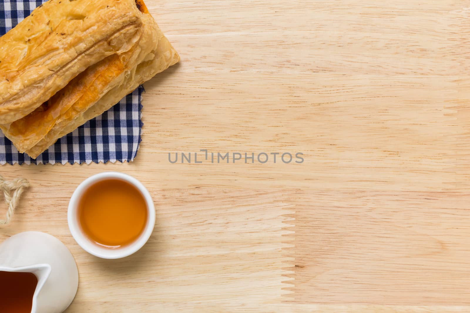 Freshly made puff pastry pie for tea break.