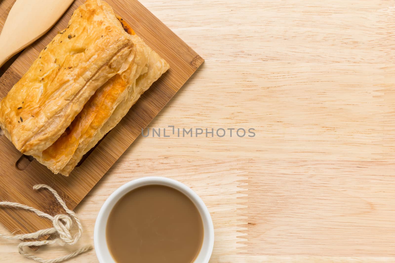 Freshly made puff pastry pie for coffee break.