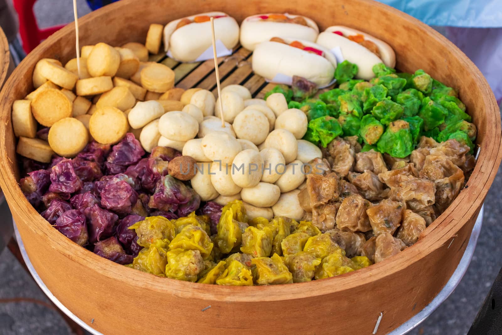 Dim Sum Steamed Dumpling  in bamboo tray by Khankeawsanan