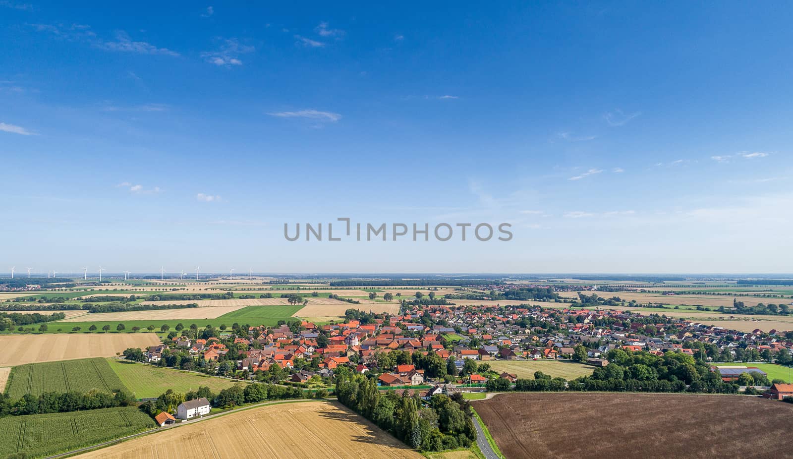 Aerial viiew of a small village in Germany, nerby Hildesheim