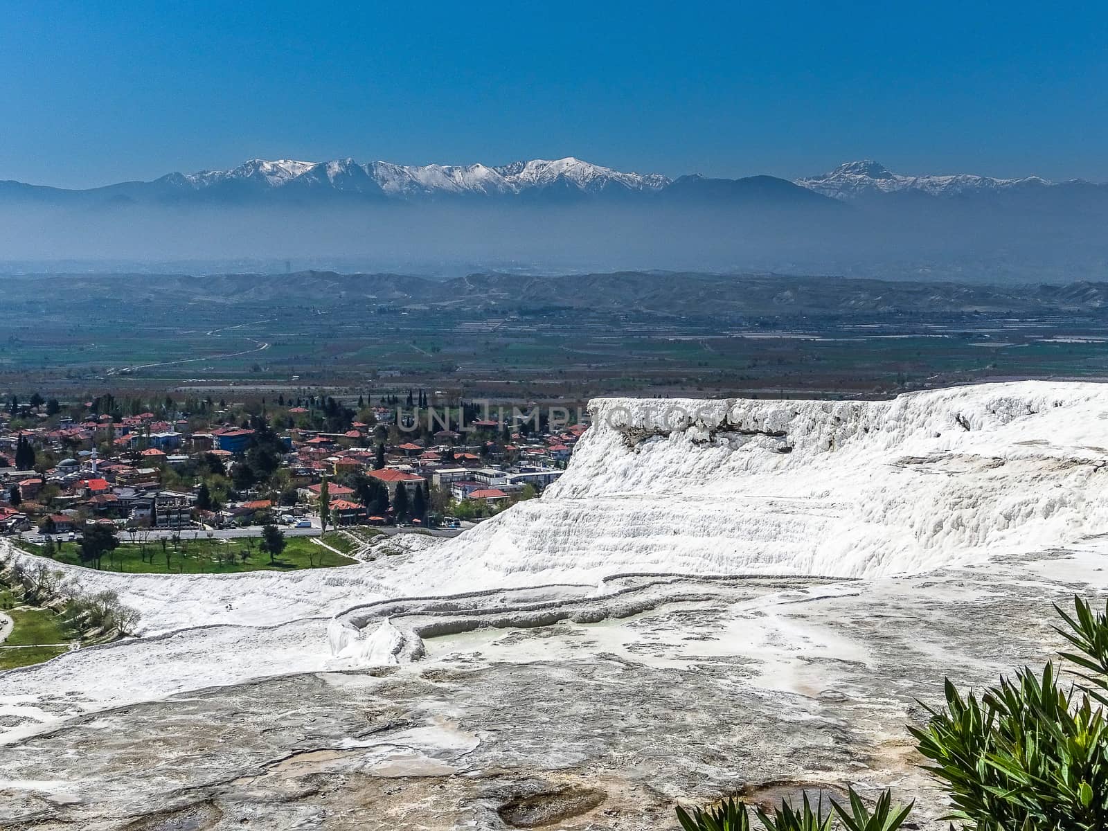 Vacation in Turkey, visit of the white patios and pools from Travertin in Pamukkale