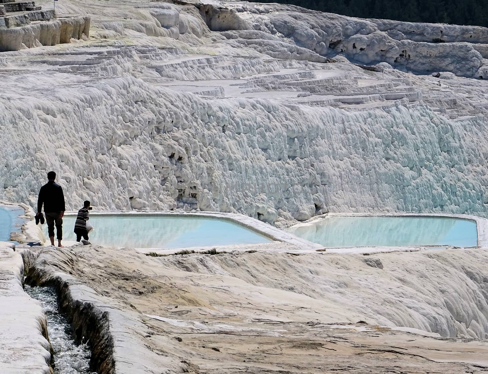 Vacation in Turkey, visit of the white patios and pools from Travertin in Pamukkale