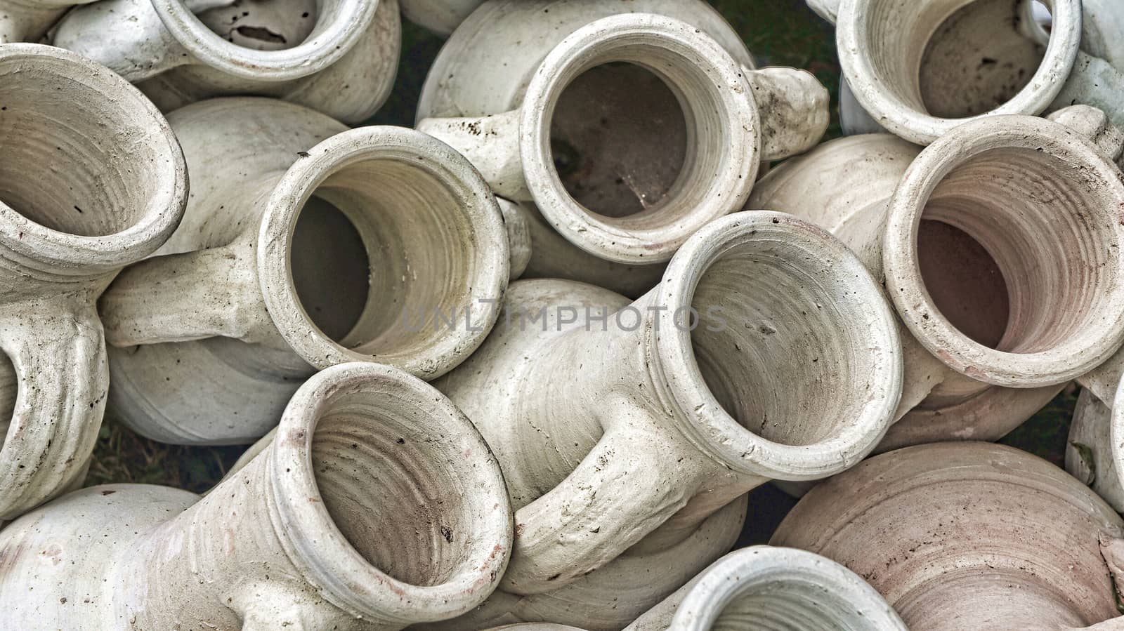 Jugs of clay, not glazed, in a camp in a village in Jordan