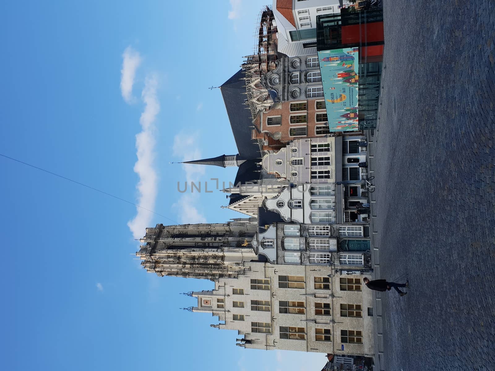 Mechelen, Flanders, Belgium - December 13, 2018: The Mechelen square and the St. Rumbold's Cathedra in the historical city center in Mechelen (Malines)