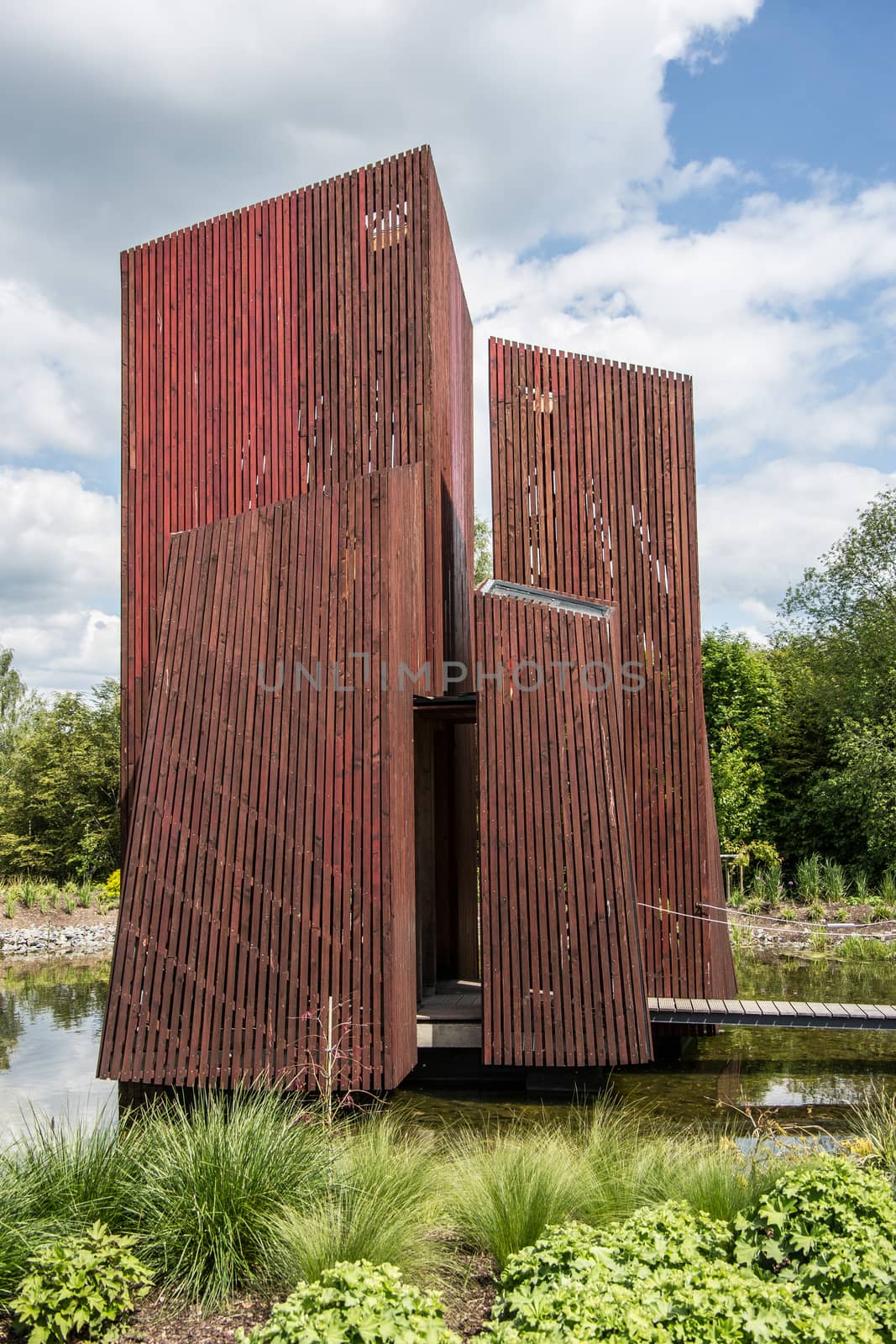 slate wooden tower in the water