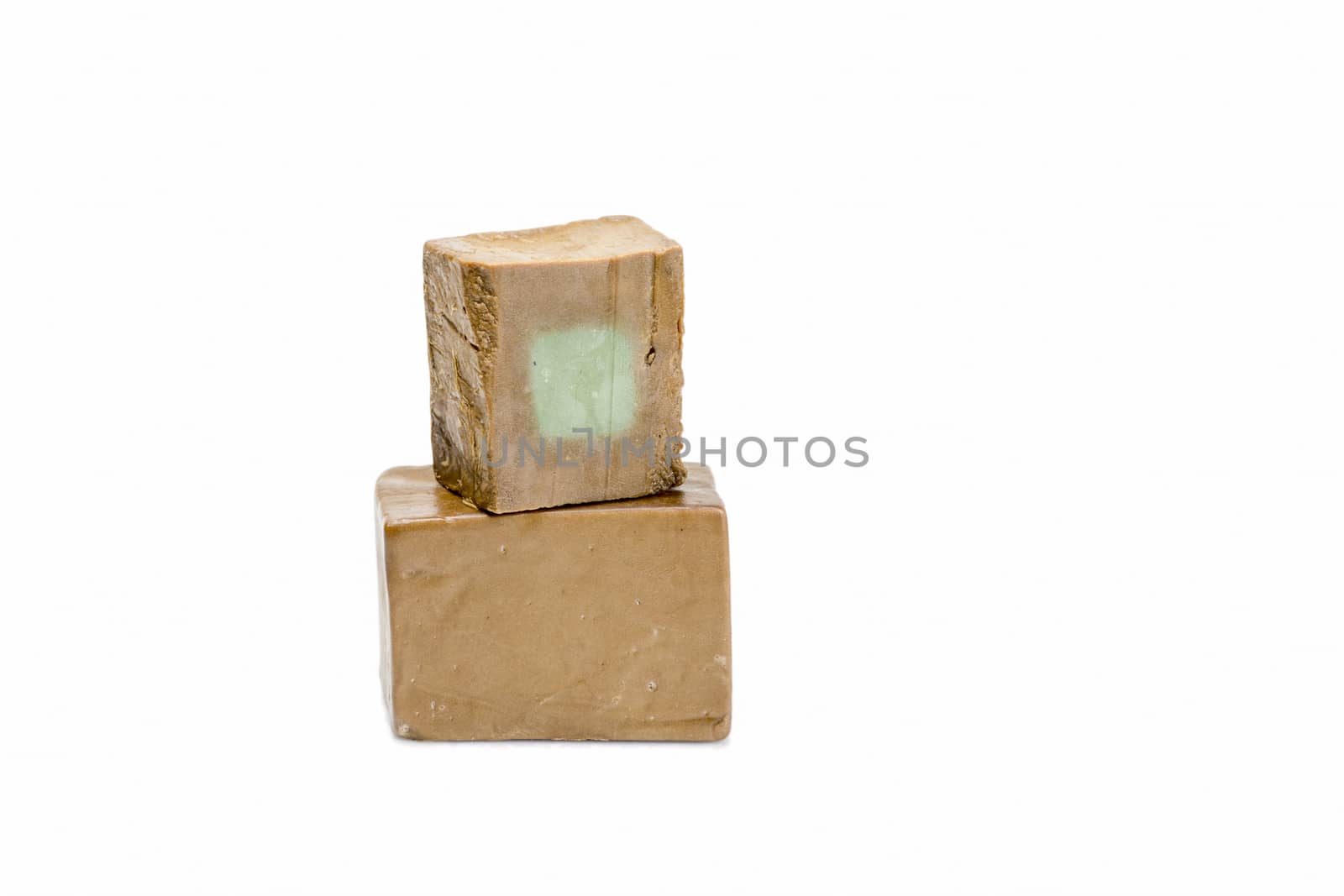 Traditional Hard Olive Soap made in Aleppo (Syria) on white background