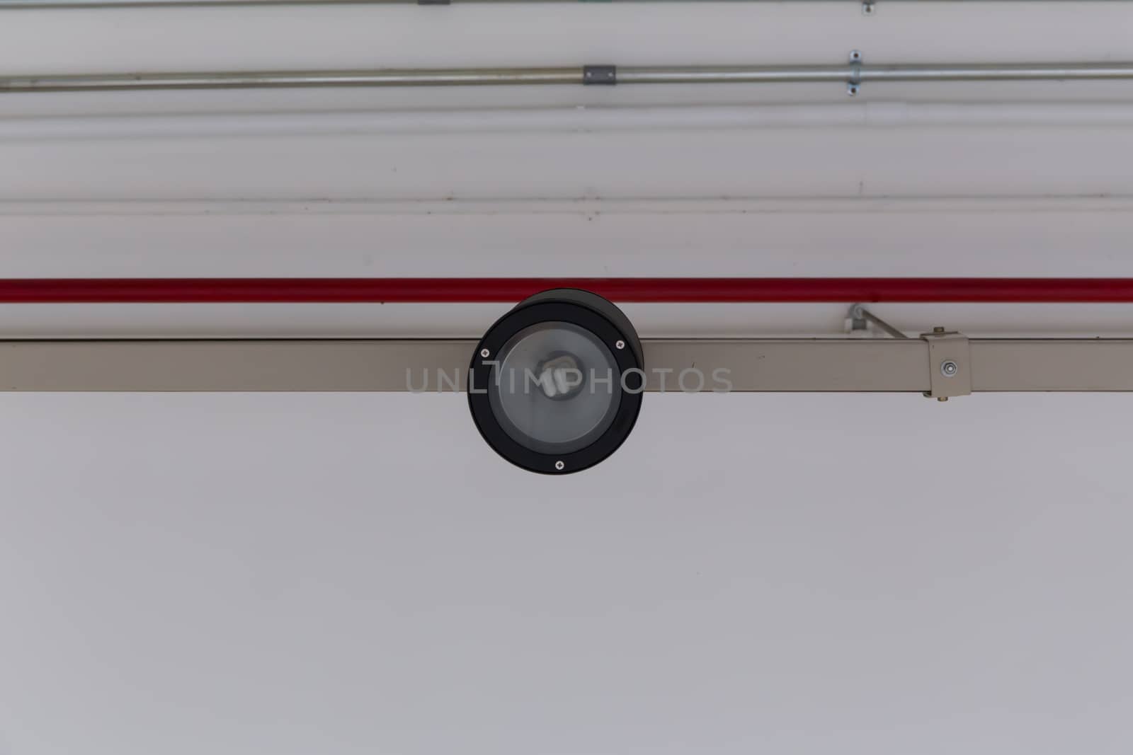 Pipe system hanging on ceiling.