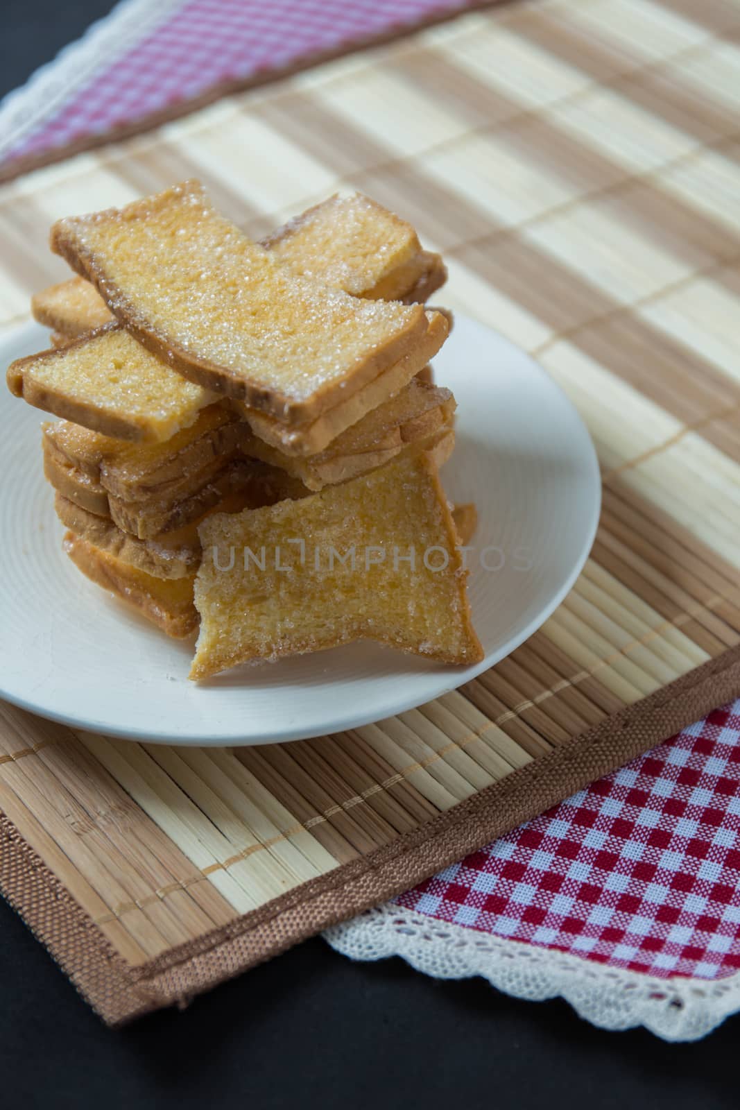 Freshly made sugar and butter crispy bread.