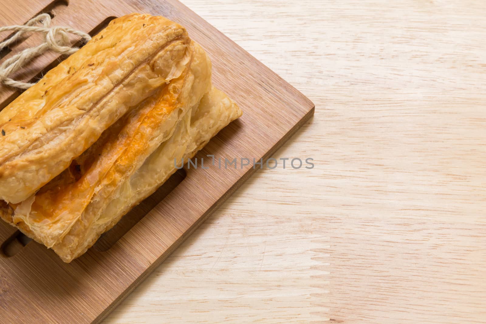 Freshly made puff pastry pie for break time.