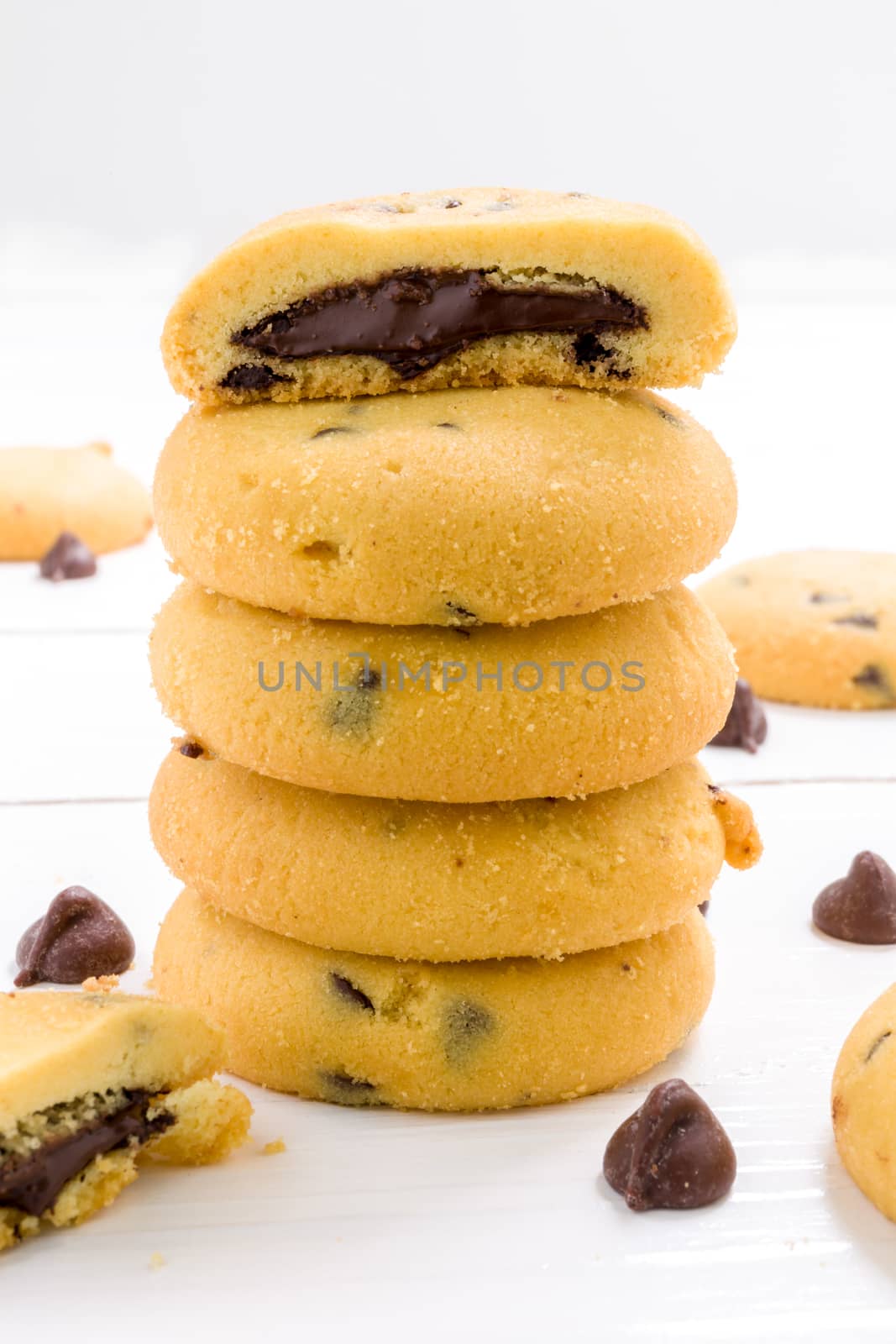 Freshly baked chocolate lava cookies on wooden background.
