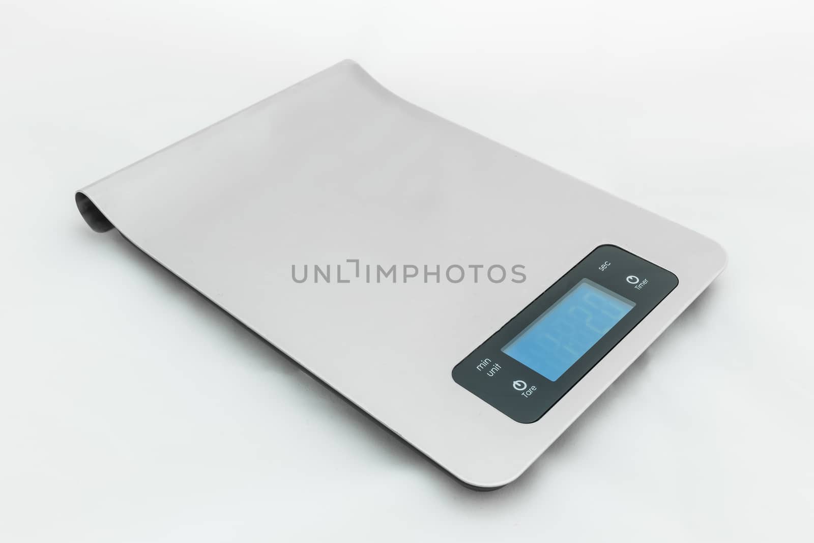 Digital food scale isolated on white background.