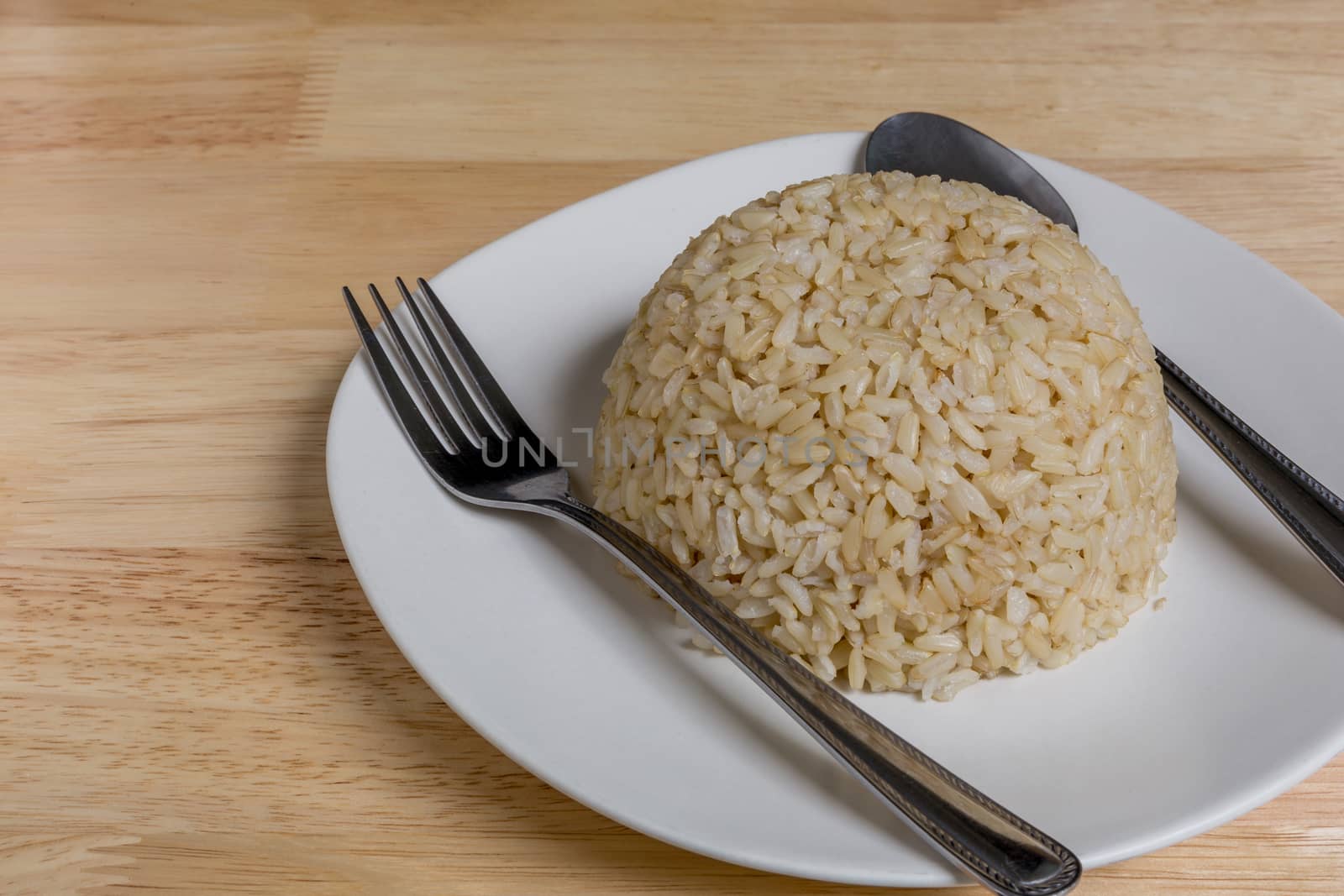 Cooked Jasmine Brown Rice in Plate