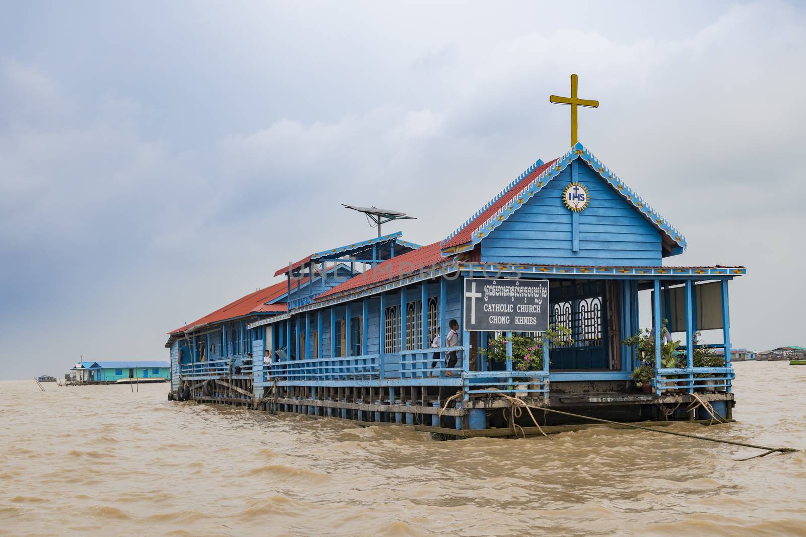 Chong Khneas (or Khnies) Catholic Church with both Khmer and Vietnamese school lying on the Tonle Sap lake, Siem Reap Province, Cambodia