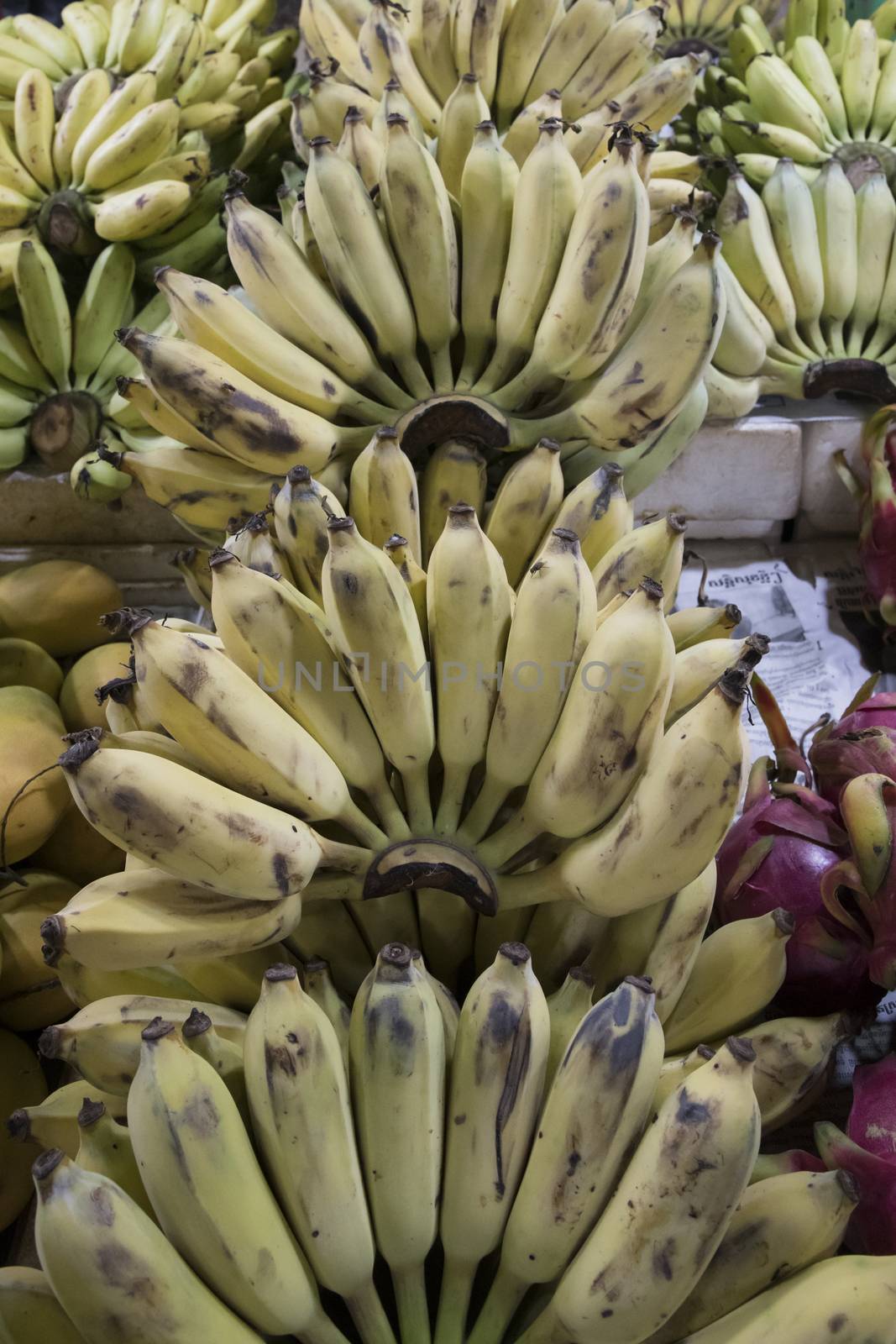 Siem Reap, Cambodia, 28 March 2018. Bananas at the Fresh Food Market of the city