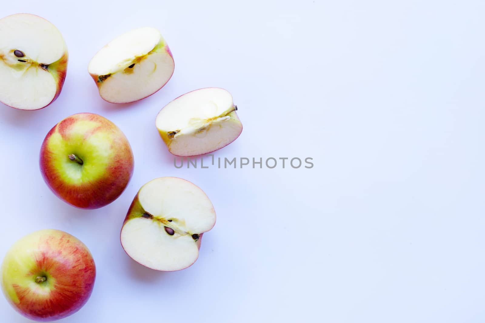 Apples isolated on white background. Top view