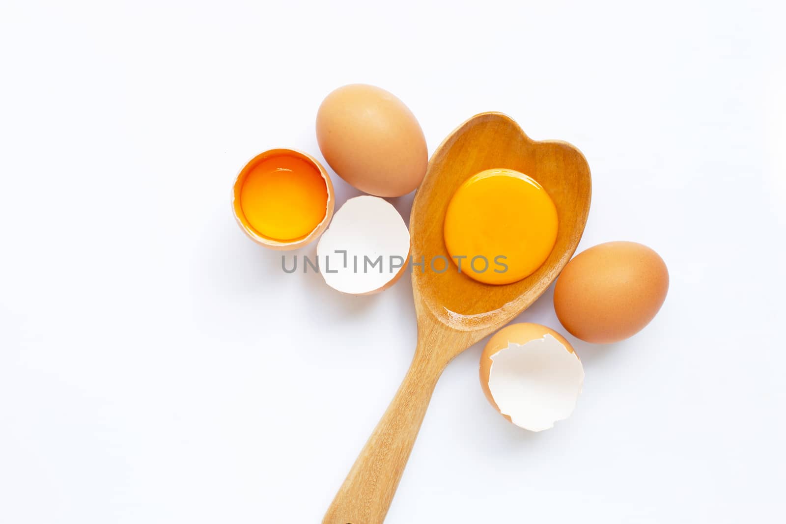 Eggs on white background. Top view