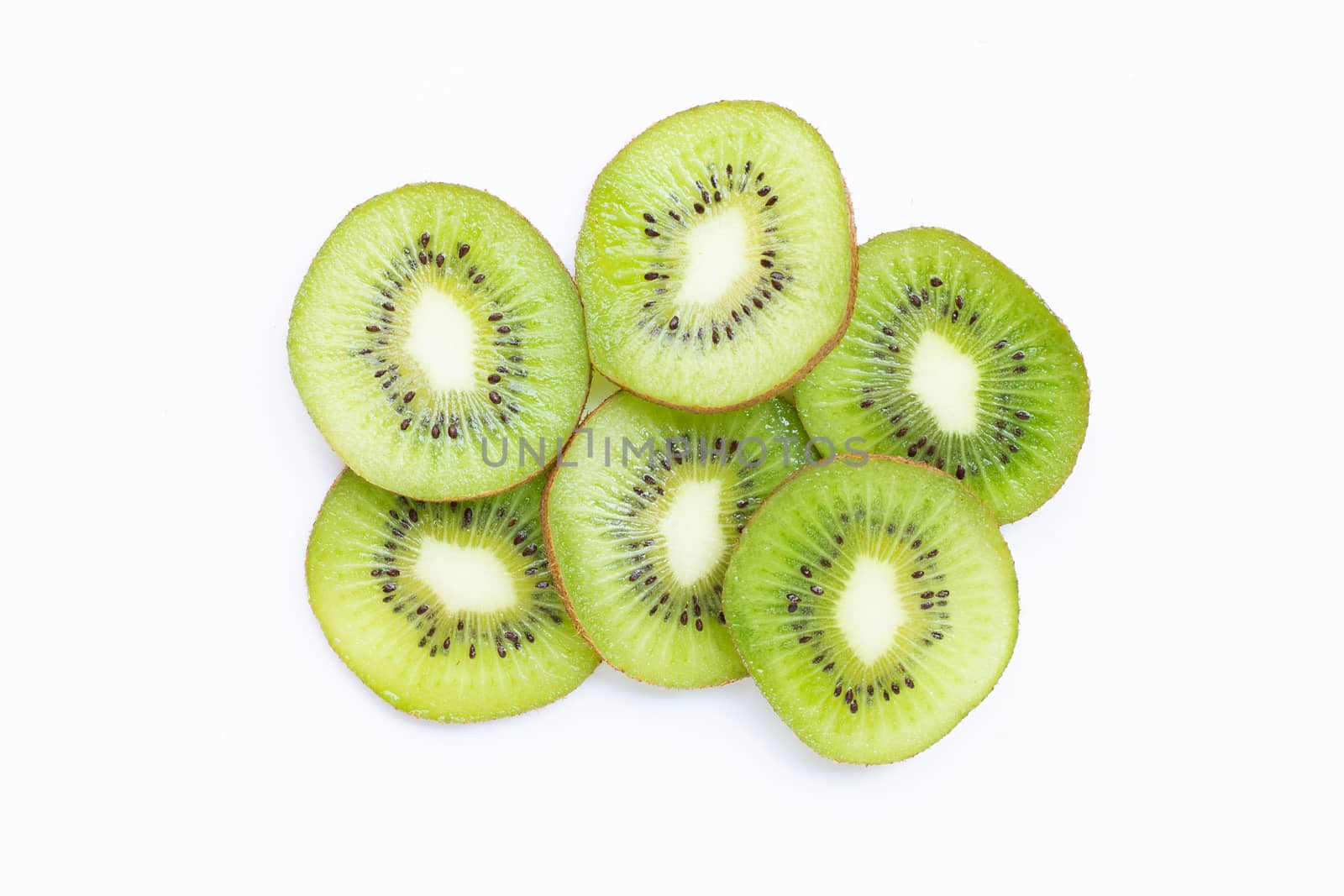 Kiwi fruit slices isolated on white background.
