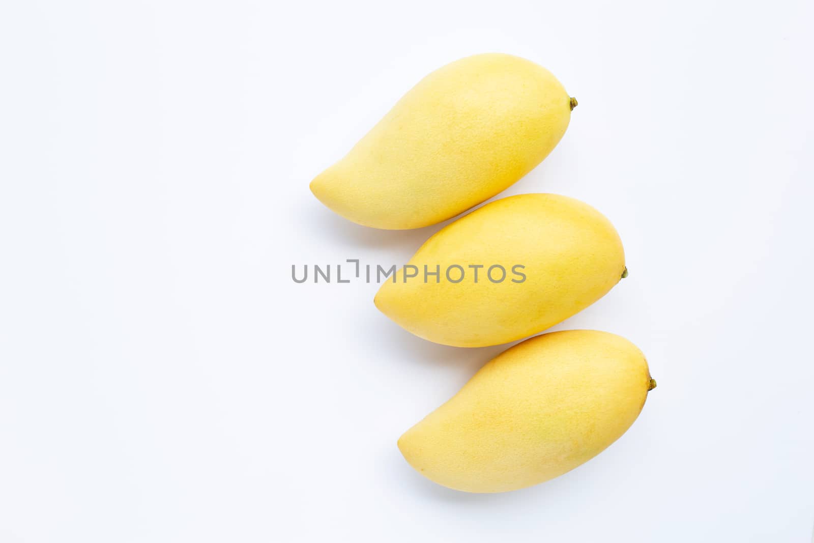 Top view of yellow mango, Tropical fruit  juicy and sweet. Copy space