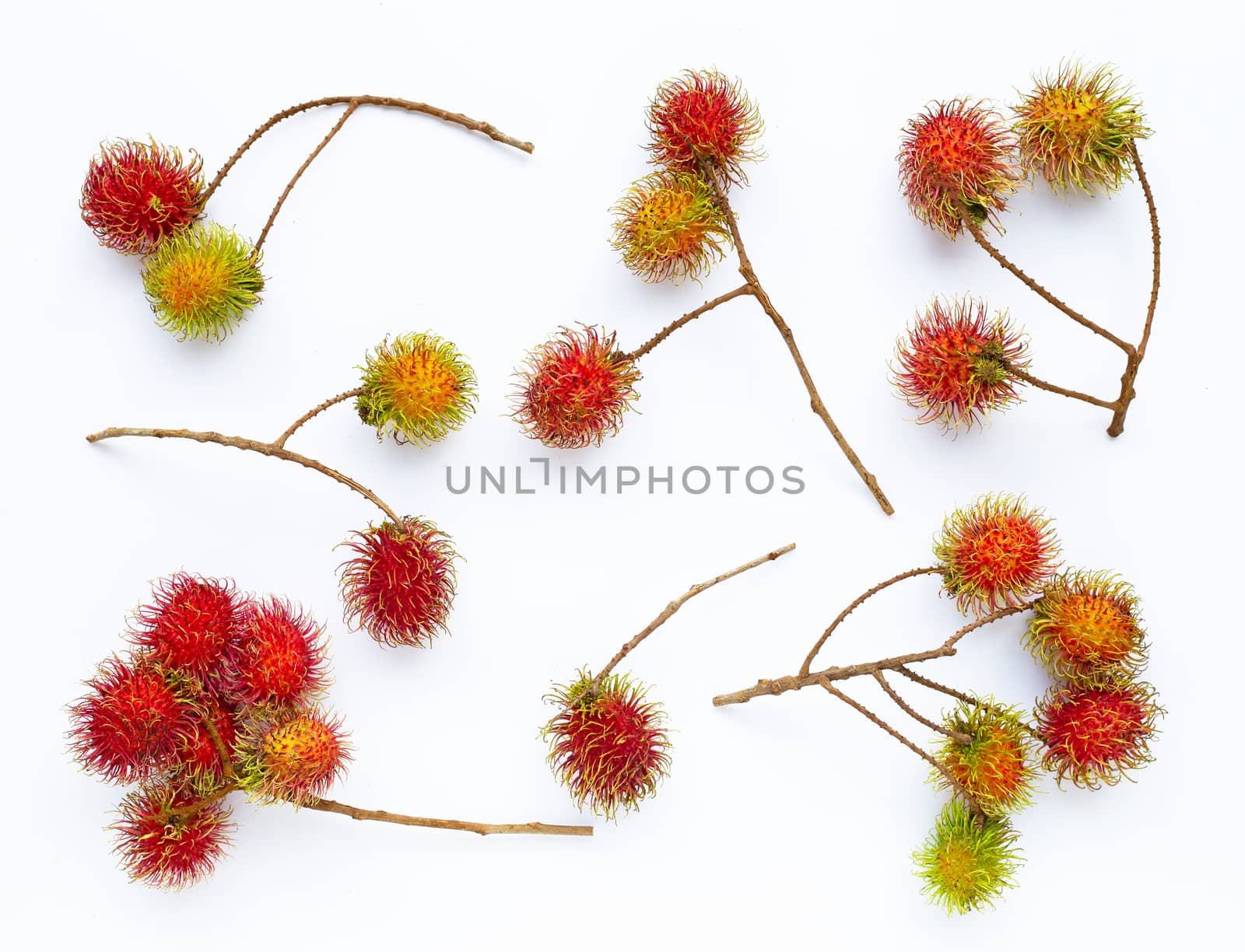 Top view of Rambutan isolated on white background. Copy space