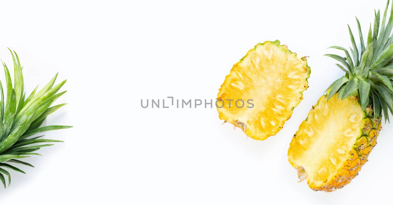 Fresh pineapple on white background. Copy space