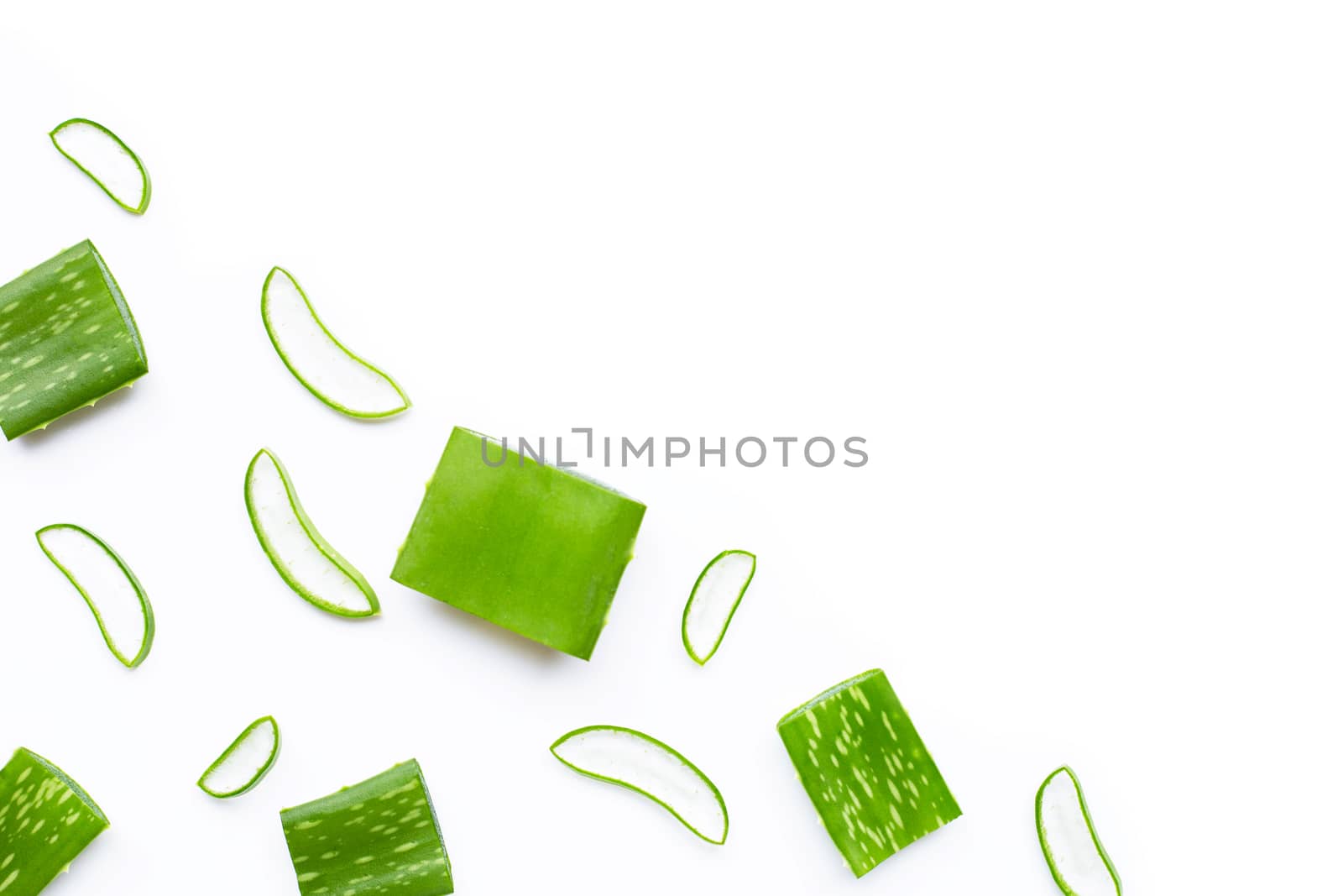 Aloe vera is a popular medicinal plant for health and beauty, on a white background.