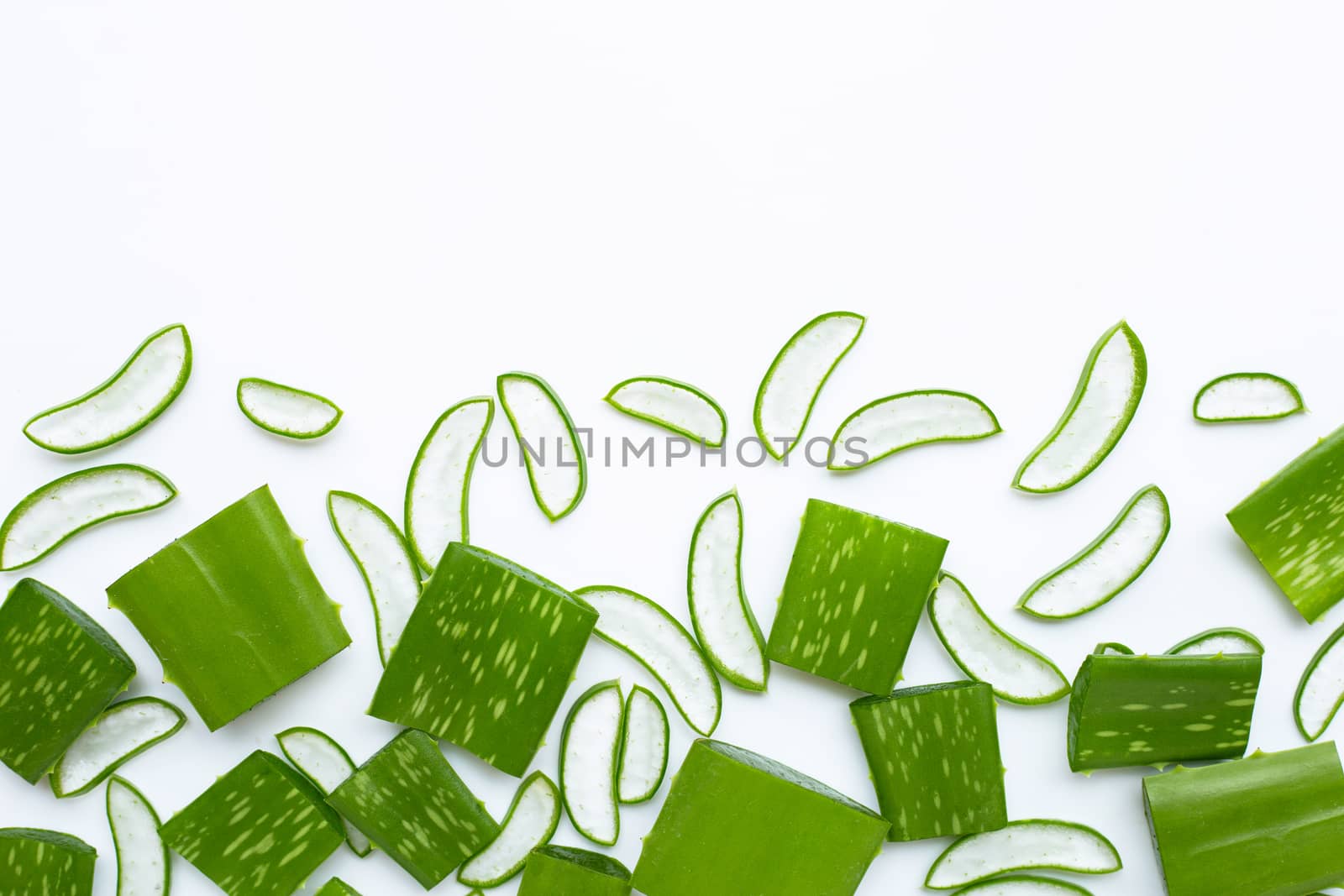 Aloe vera is a popular medicinal plant for health and beauty, on a white background.