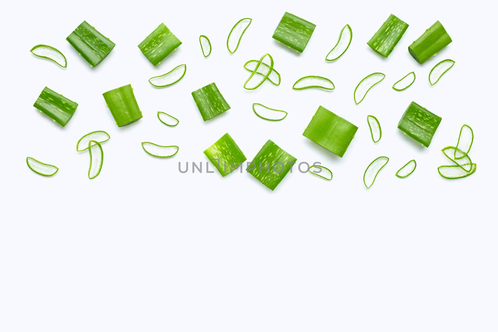 Aloe vera is a popular medicinal plant for health and beauty, on a white background.