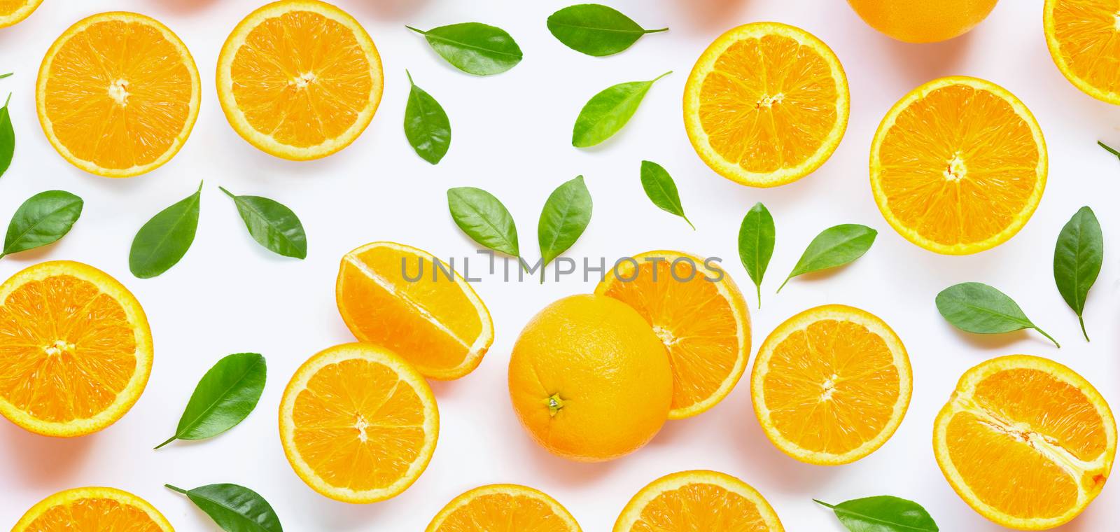 Fresh orange citrus fruit with leaves isolated on white backgrou by Bowonpat