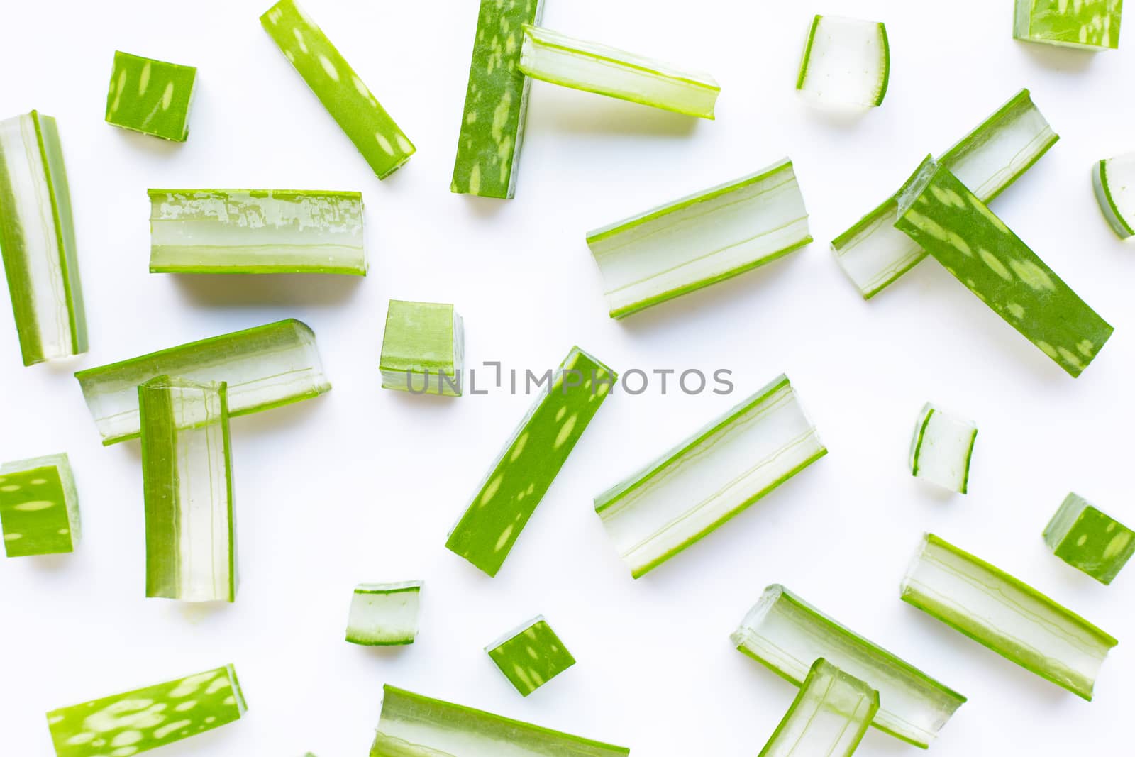 Aloe vera is a popular medicinal plant for health and beauty, on a white background.