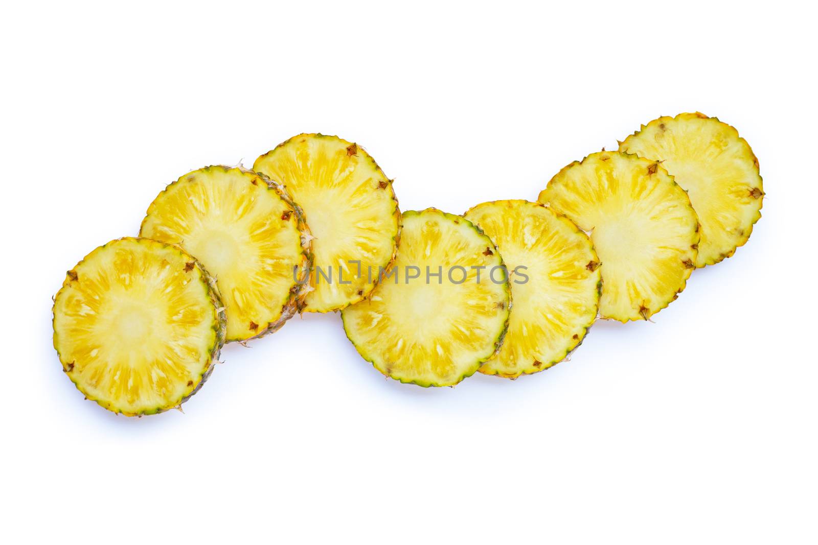 Fresh pineapple on white background. Top view
