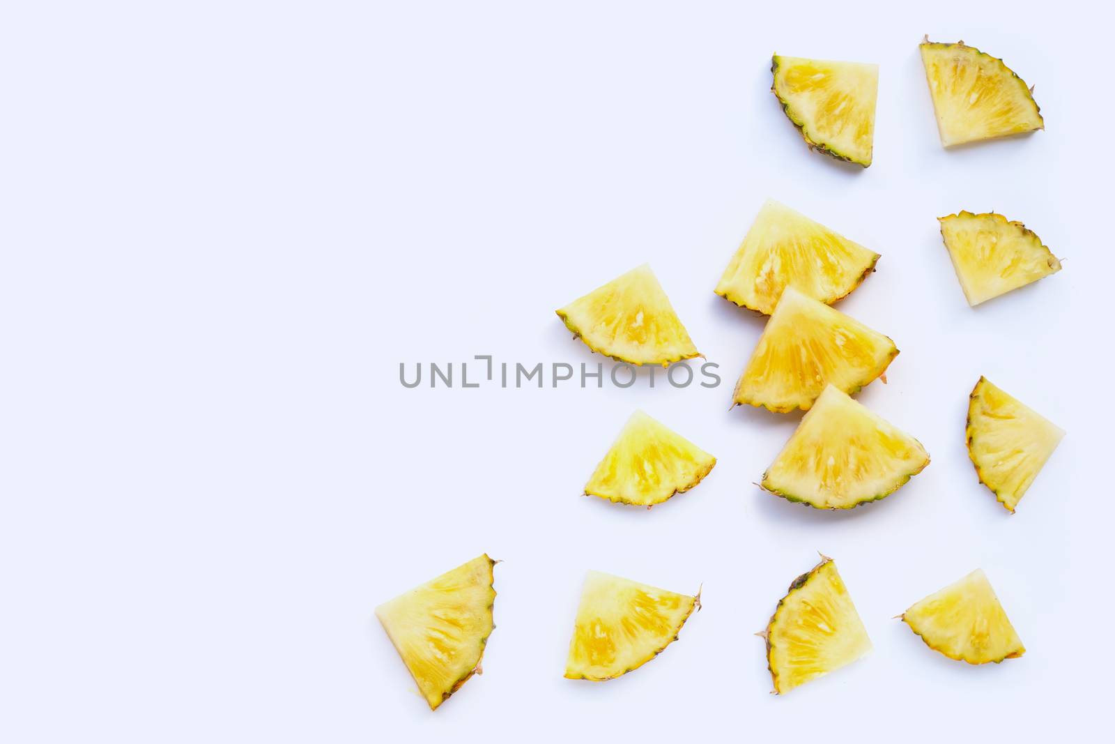 Fresh pineapple on white background. Top view