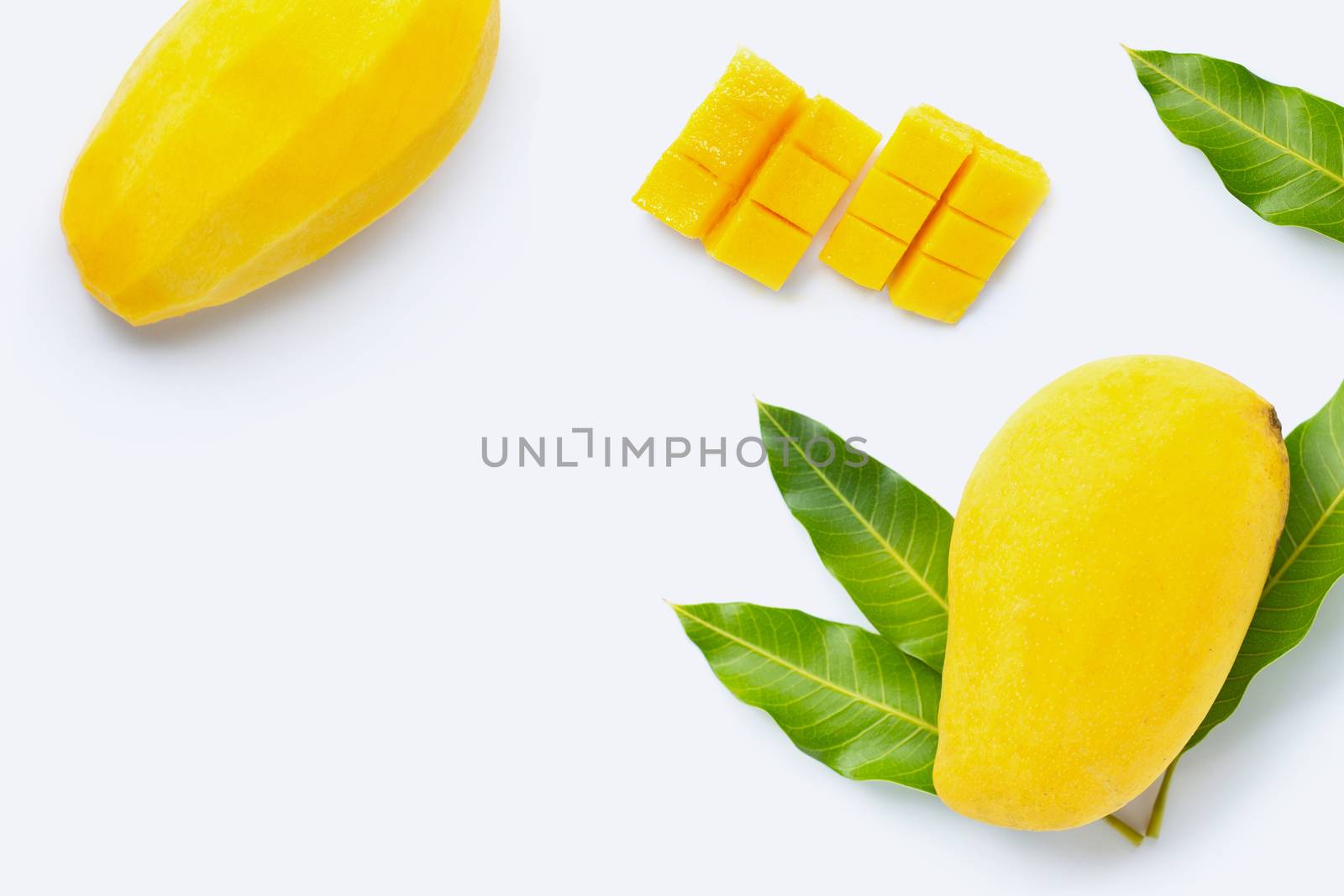 Tropical fruit, Mango  on white background. Top view
