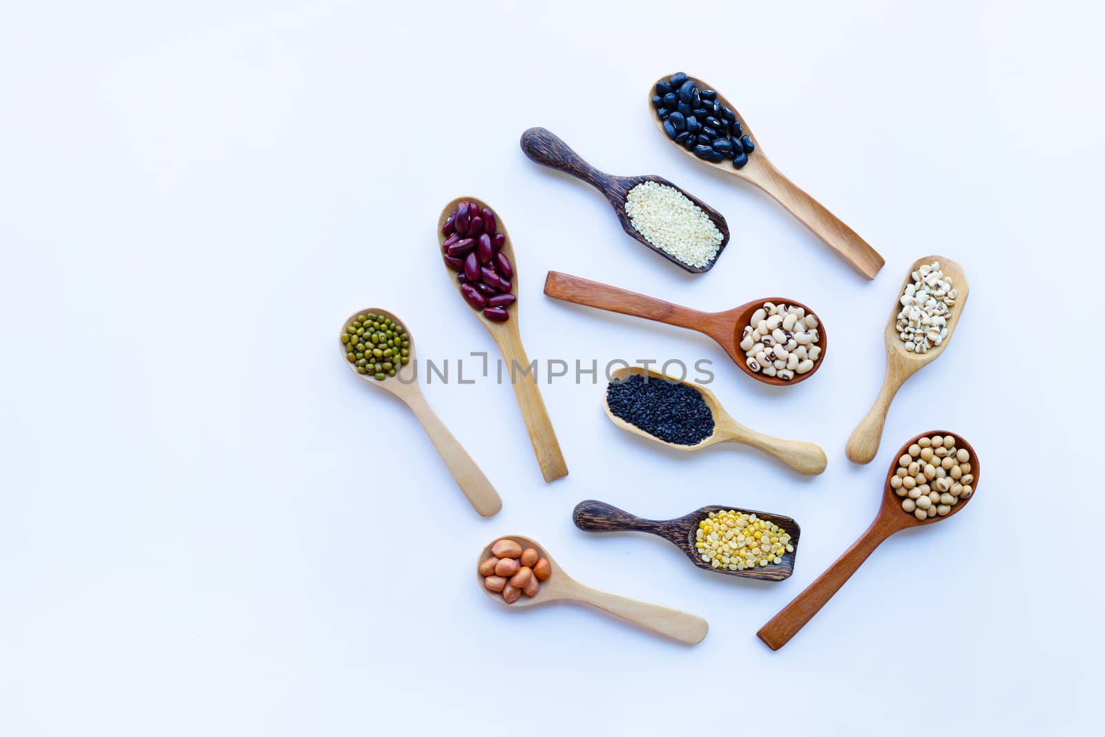 Mixed beans, Different legumes isolated on white background.