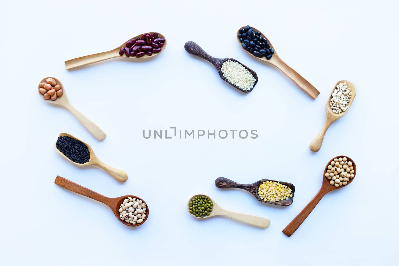 Mixed beans, Different legumes isolated on white background.