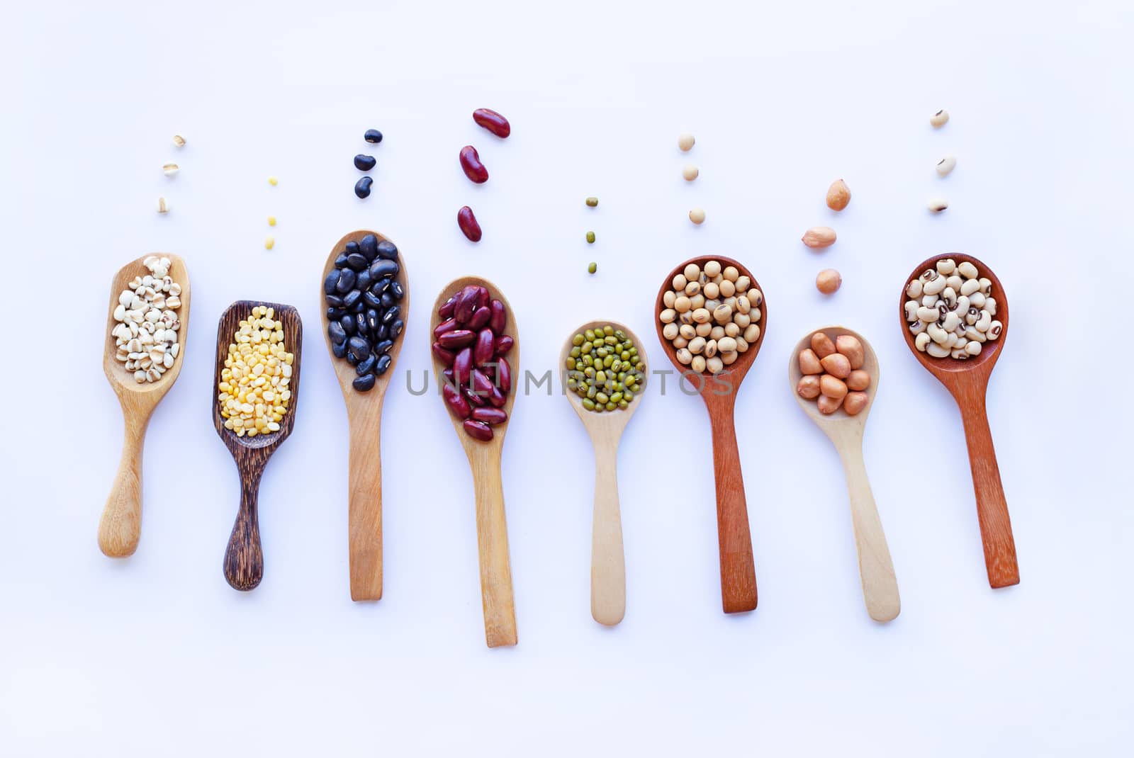 Mixed beans, Different legumes isolated on white background.