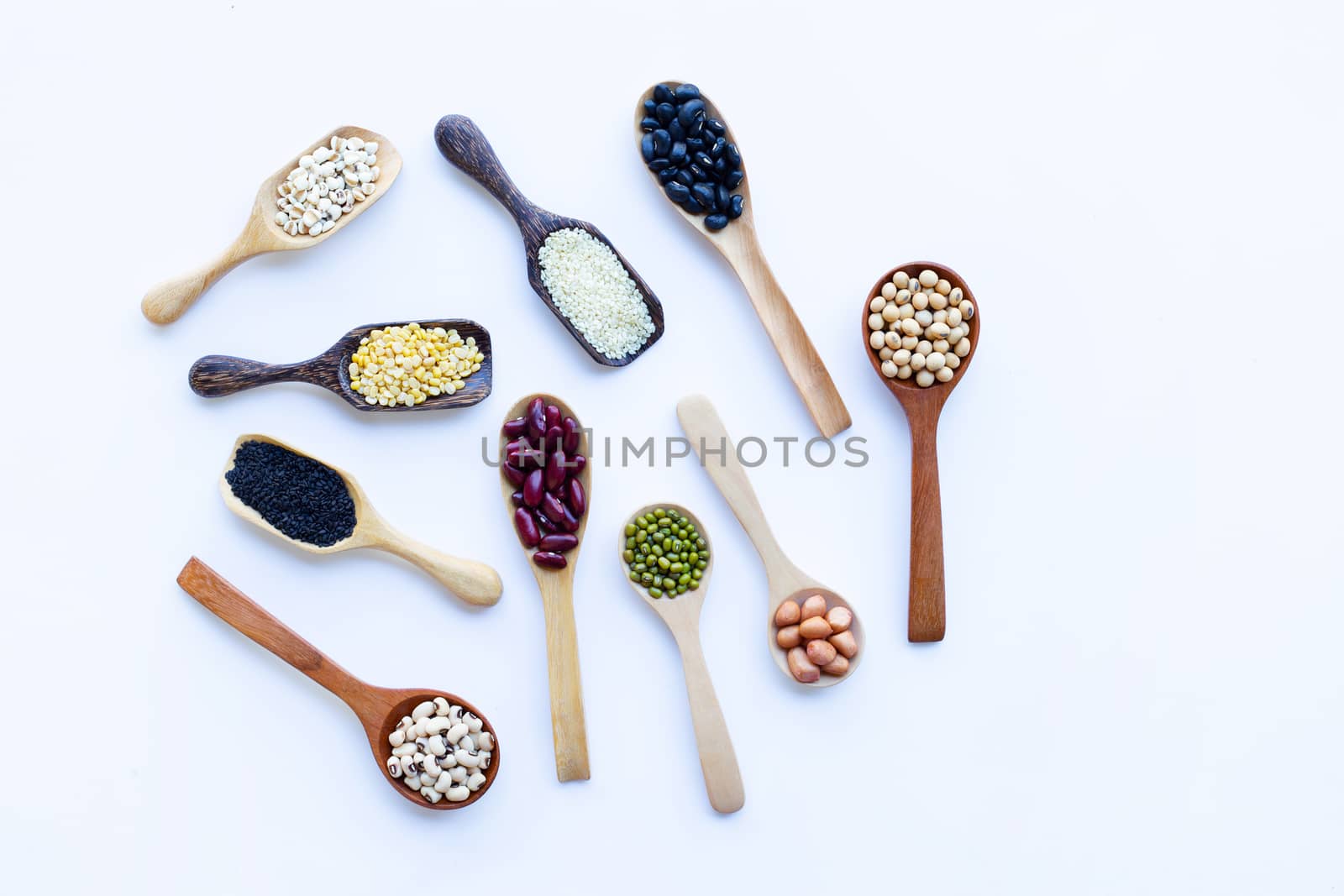 Mixed beans, Different legumes isolated on white background.