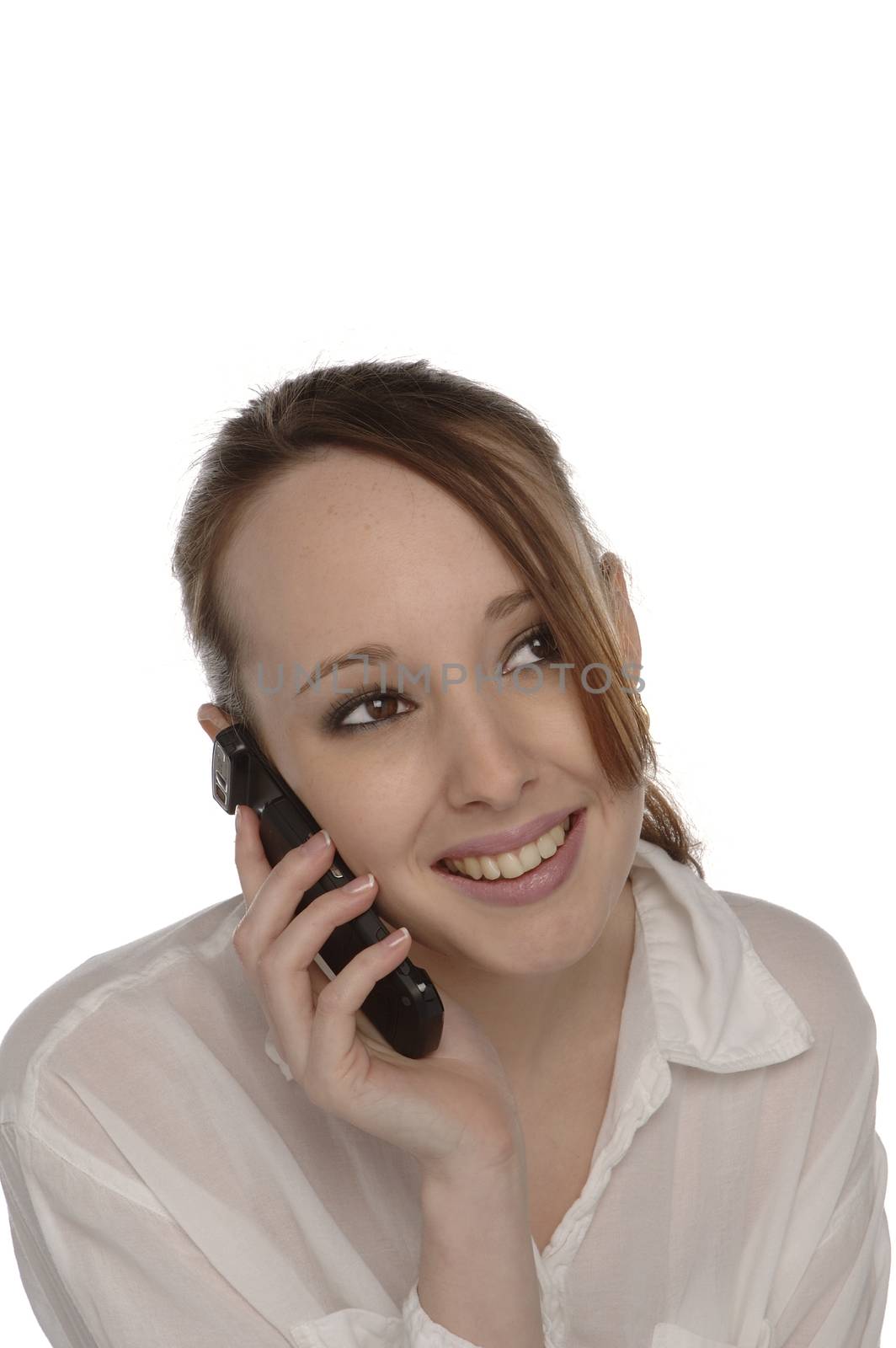 Young Woman listening to call on mobile cell phone