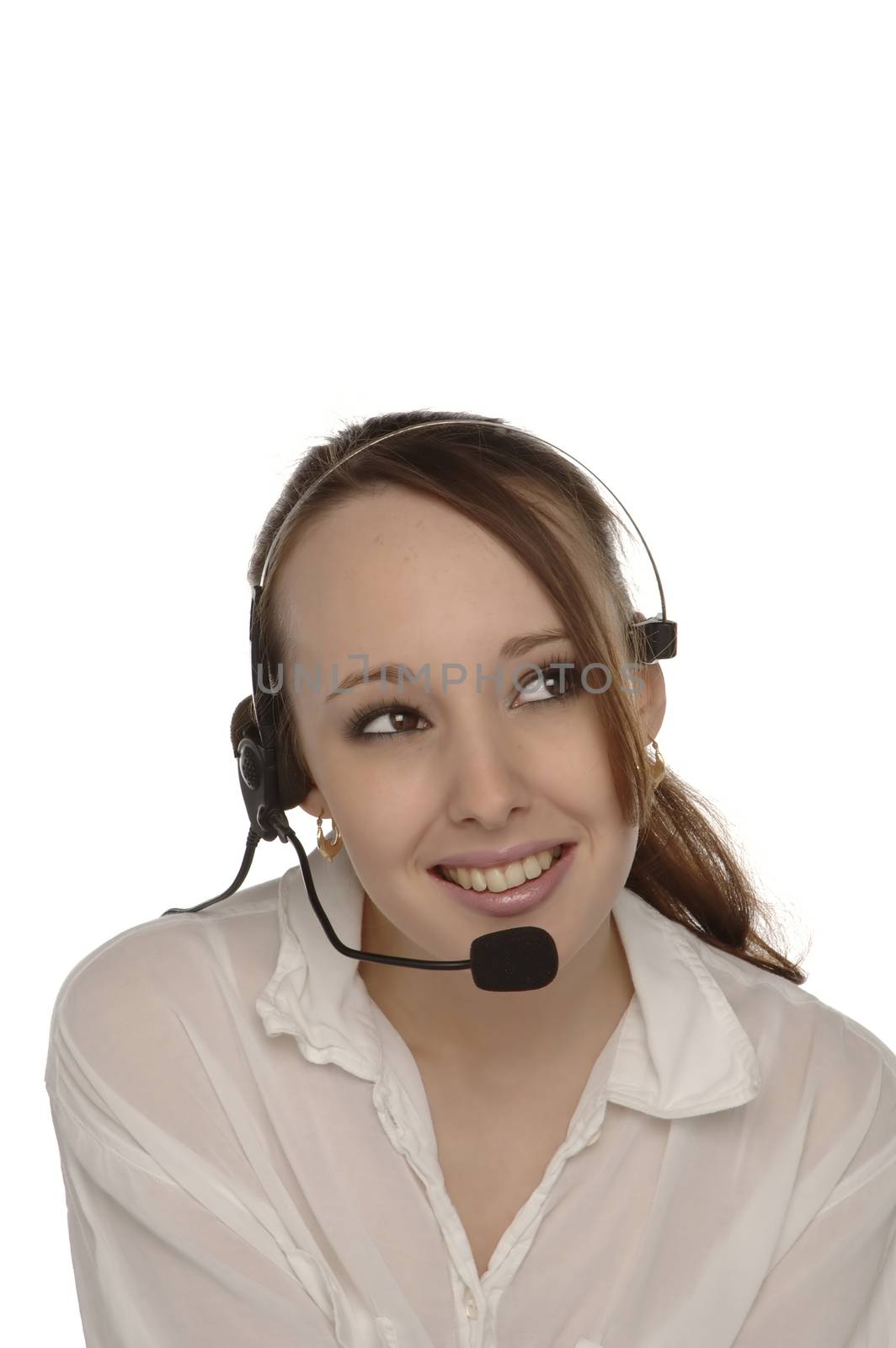 Young female customer services operator taking a call