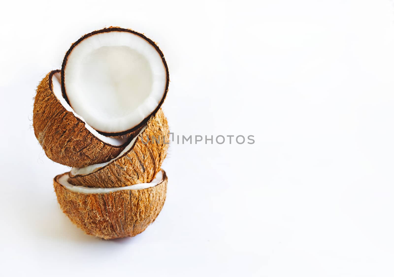 Half coconuts on white