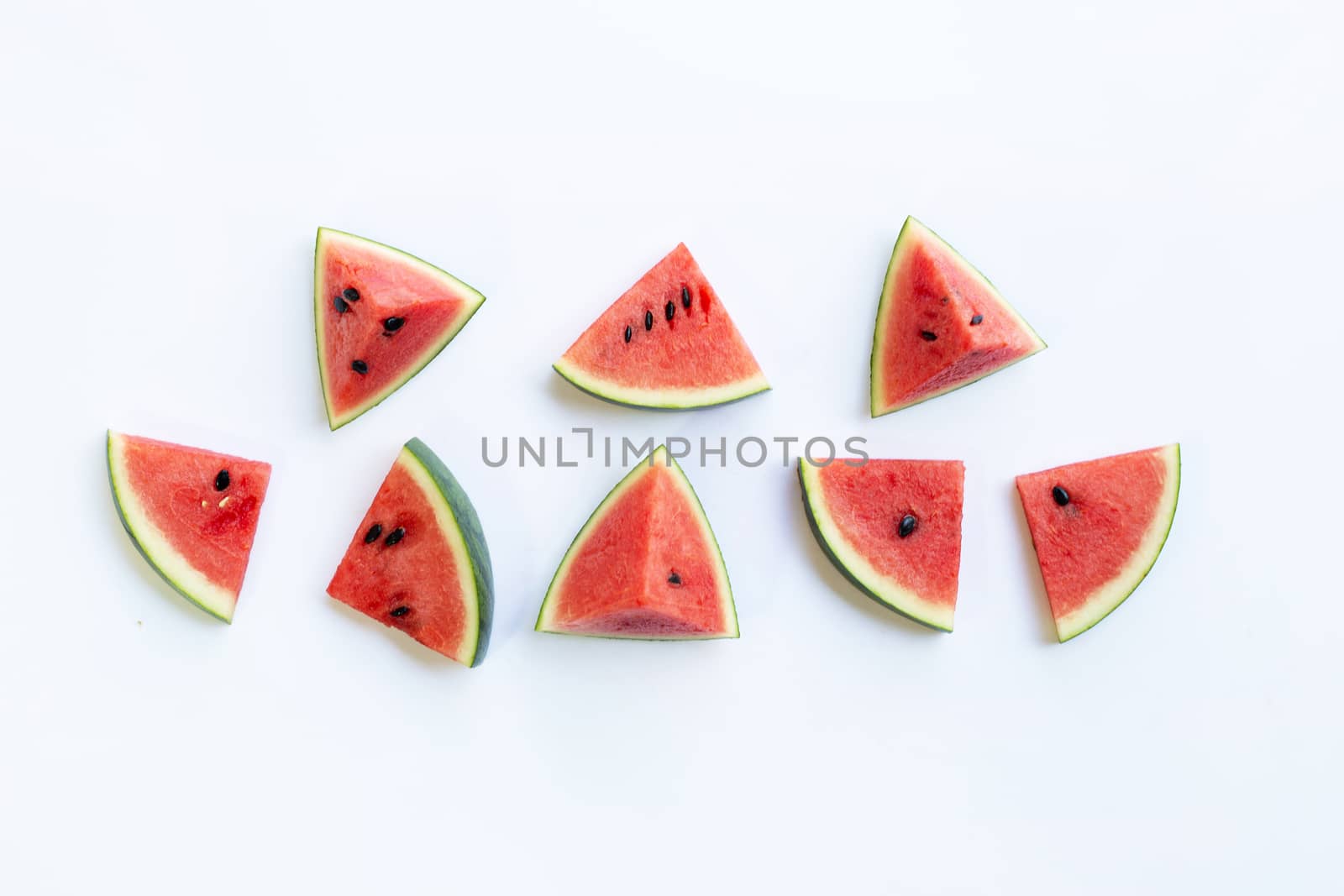 Watermelon pieces on white.