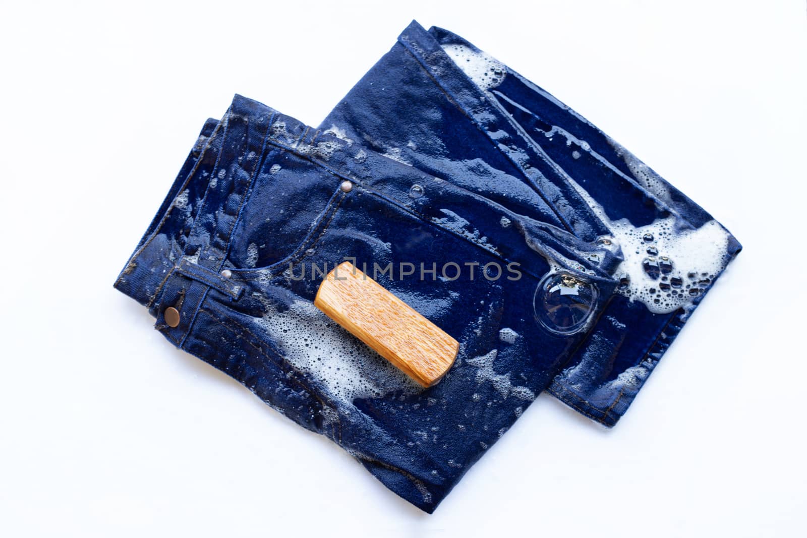 Wet Jeans, Soak and Wash, with Cloth Washing Brush.