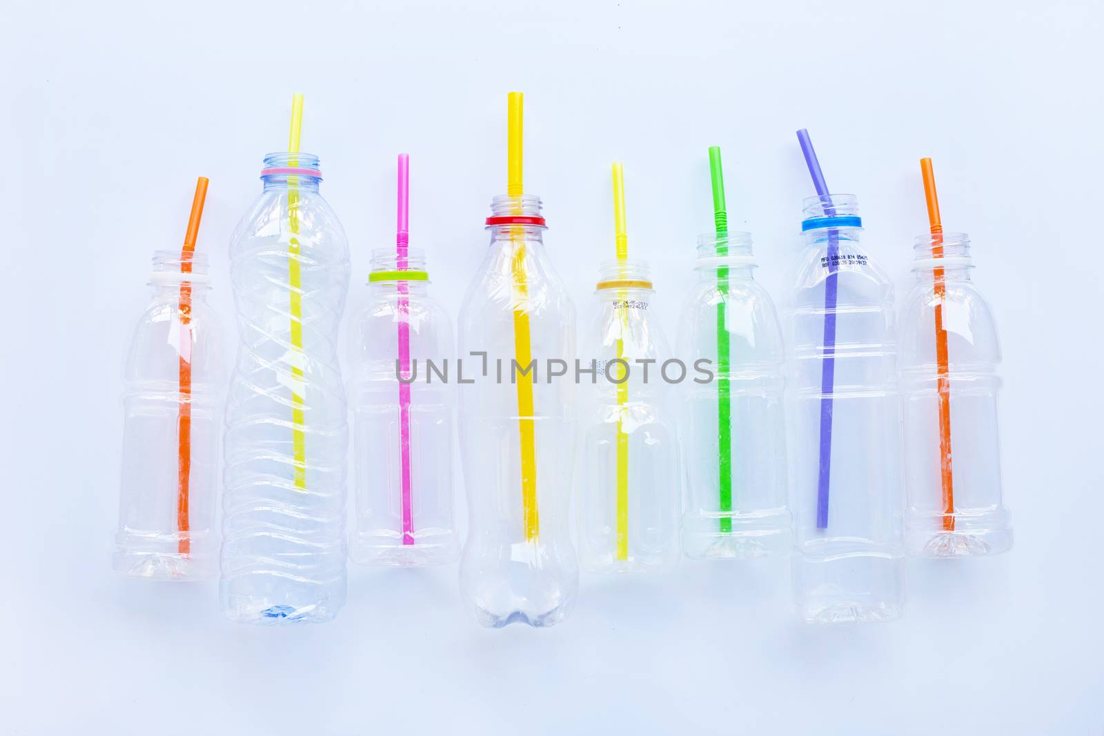 Plastic Waste Pollution, Plastic bottles, straws for recycle