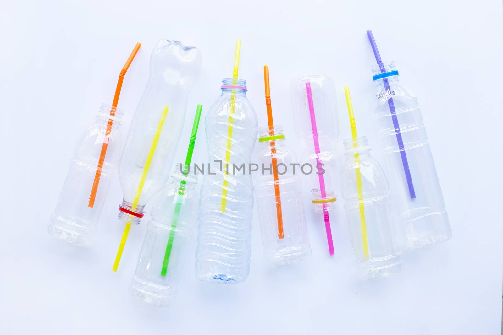 Plastic Waste Pollution, Plastic bottles, straws for recycle