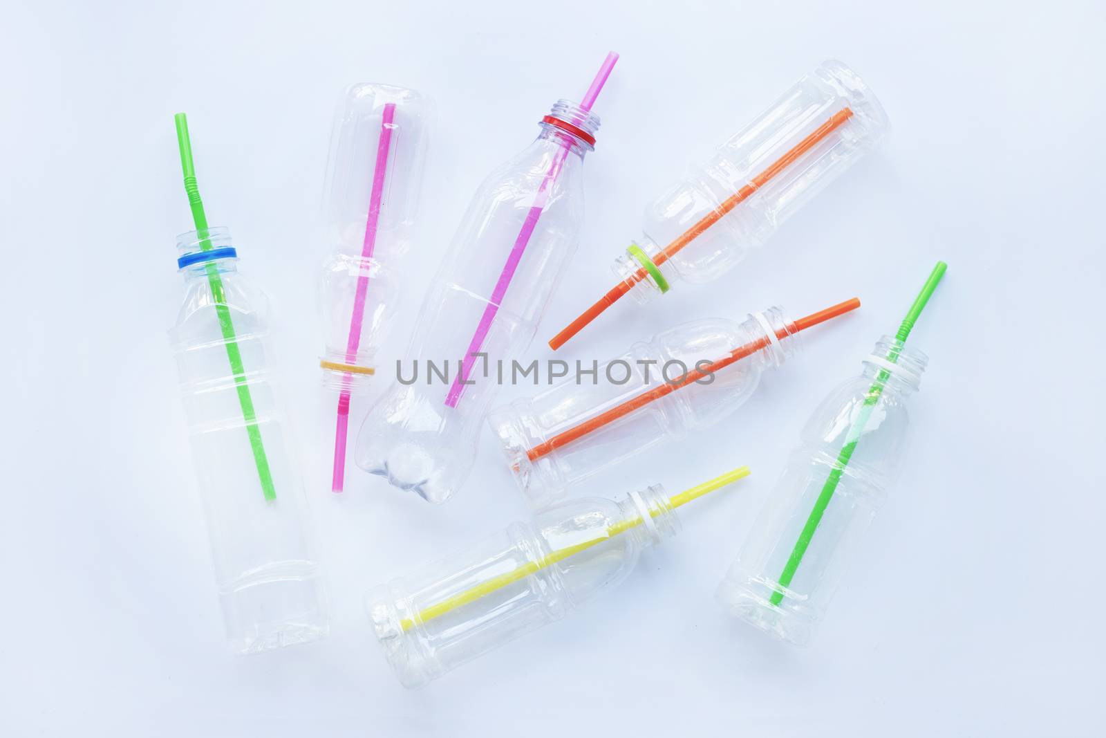 Plastic Waste Pollution, Plastic bottles, straws for recycle