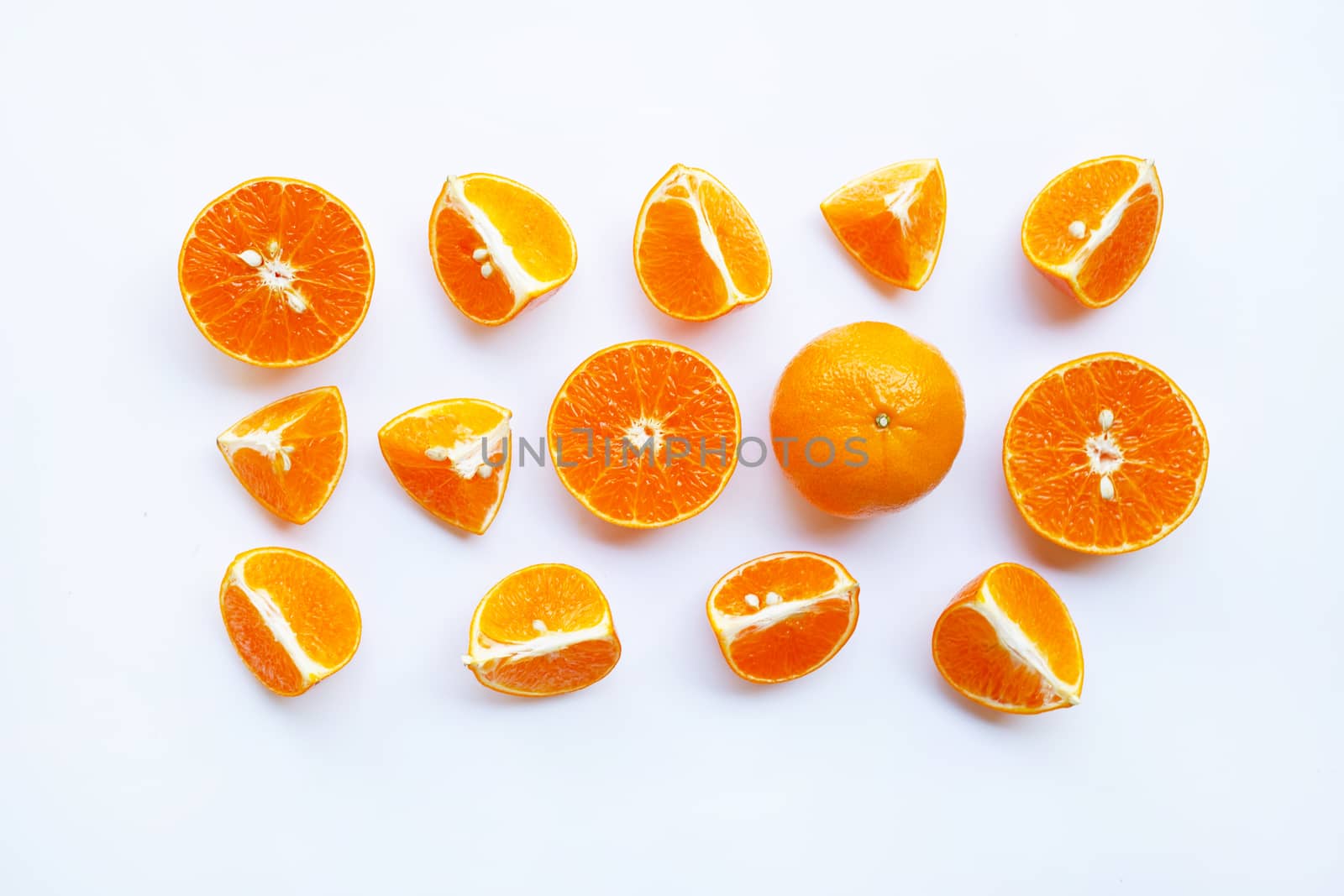 Orange on white  background. Top view