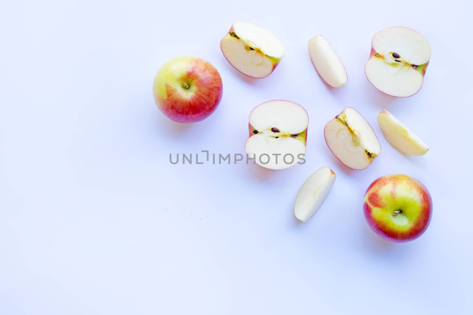 Apples isolated on white background. Top view