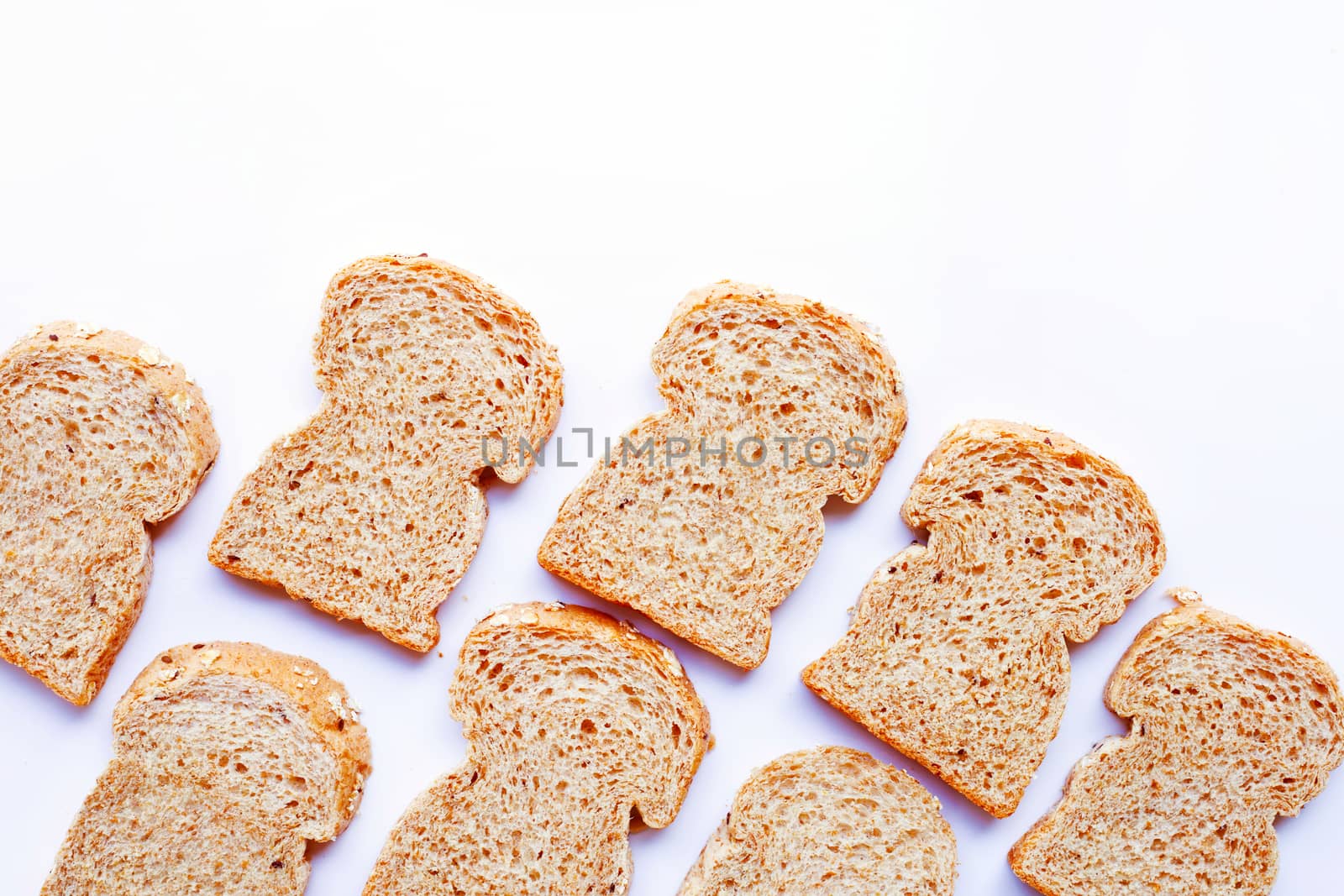  Whole wheat bread  isolated on white background.