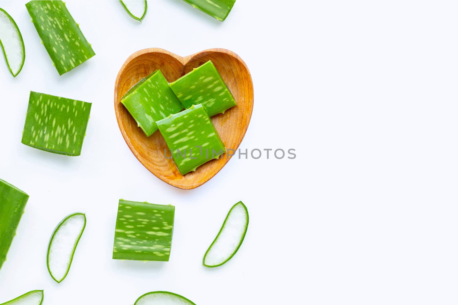 Aloe vera is a popular medicinal plant for health and beauty, white background. Copy space