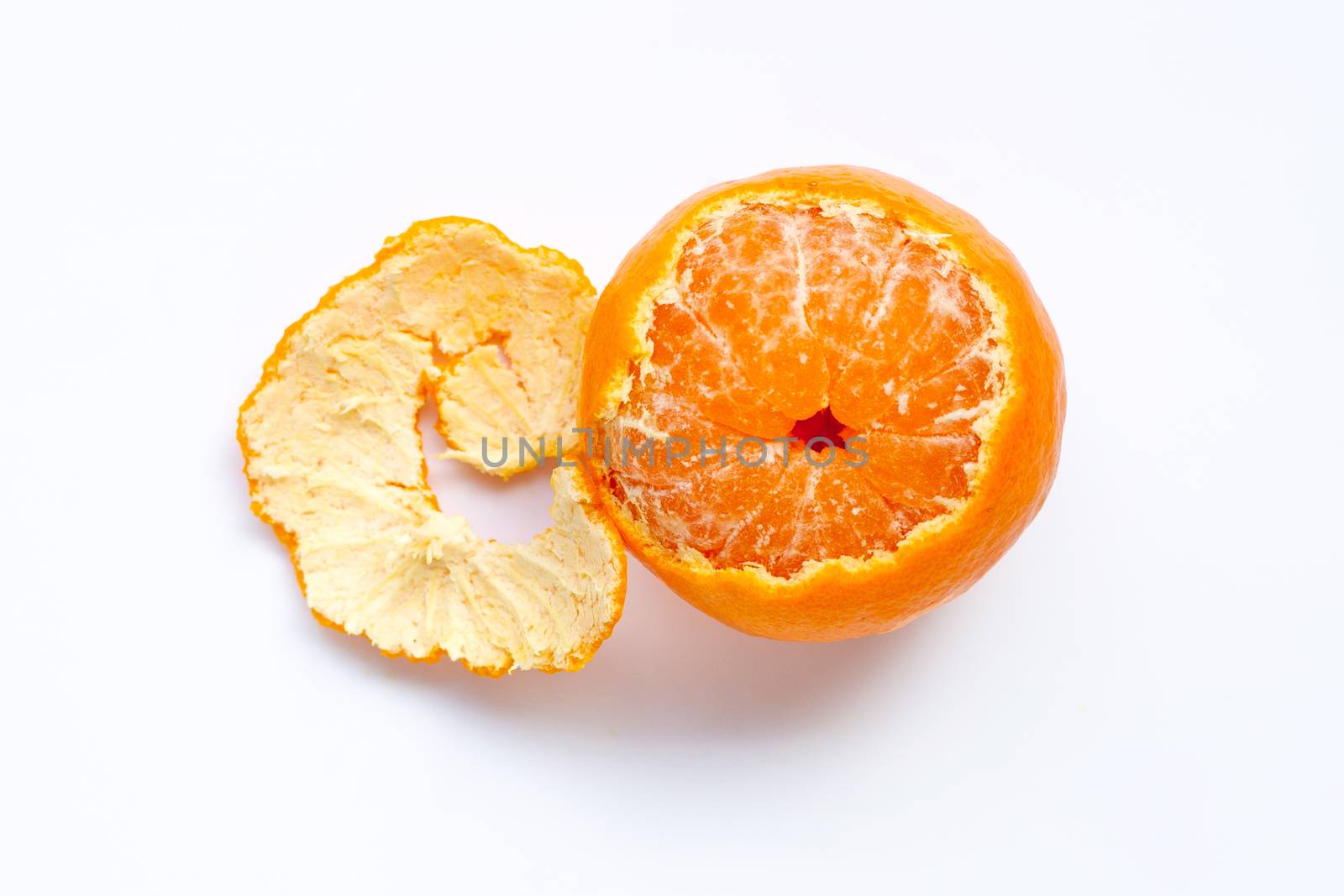 Orange fruit on white background. Top view
